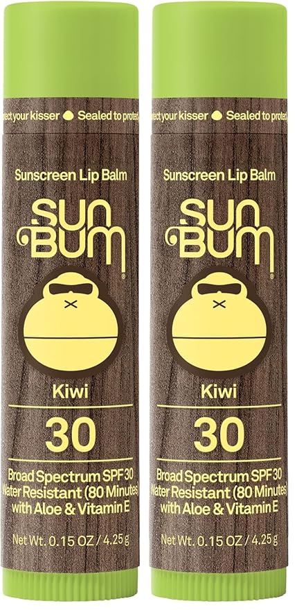 Sun Bum SPF 30 Sunscreen Lip Balm | Vegan and Hawaii 104 Reef Act Compliant (Octinoxate & Oxybenzone Free) Broad Spectrum Natural Lip Care with UVA/UVB Protection |Kiwi Flavor| .15 oz (Pack of 2)