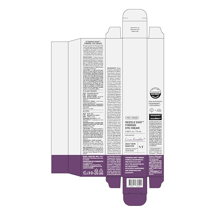VT COSMETICS Reedle Shot Firming Eye Cream (0.51 fl oz / 15 ml), Micro-Vibration Eye Treatment for Wrinkles & Elasticity, Peptide & Hyaluronic, Korean Skincare