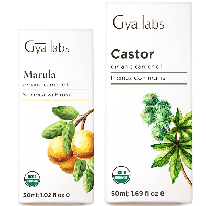 Gya Labs Marula Carrier Oil for Skin (1 fl oz) & Castor Oil for Hair (1.69 fl oz) Set - Aromatherapy Grade Essential Oils Set