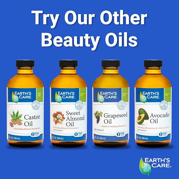 Earth’s Care Jojoba Oil - 100% Pure Jojoba Oil for Hair, Skin and Nails - Cold Pressed - Nourishing Natural Moisturizer - 8 FL OZ