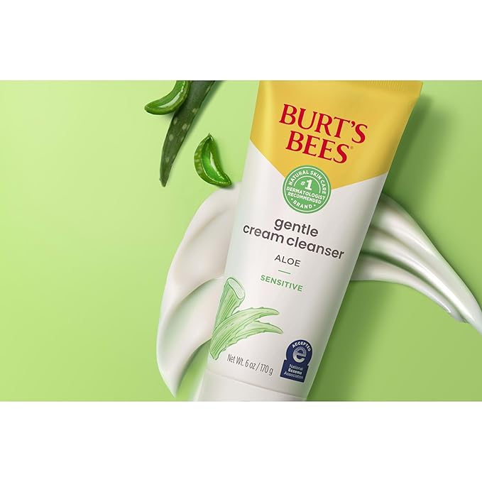 Burt's Bees Back To School Dorm Essentials, Gentle Cream Cleanser with Aloe for Sensitive Skin, 98.9% Natural Origin, 6 Ounces