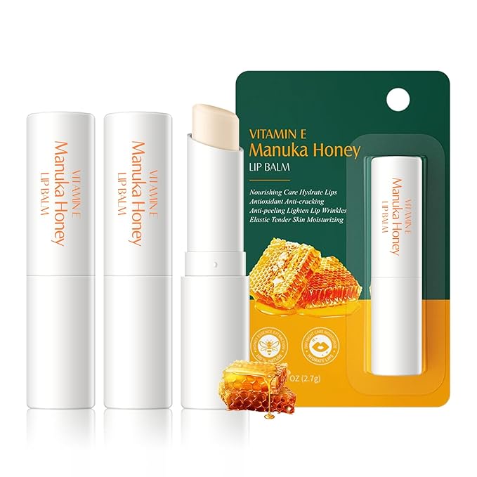 KYDA 3 Pcs Vitamin E Moisturizing Lip Balm, Deep Hydrating Tinted Lip Balm, Reduce Fine Lines, Daily Lip Moisturizer for Dry Cracked Lips, Colorless Finish