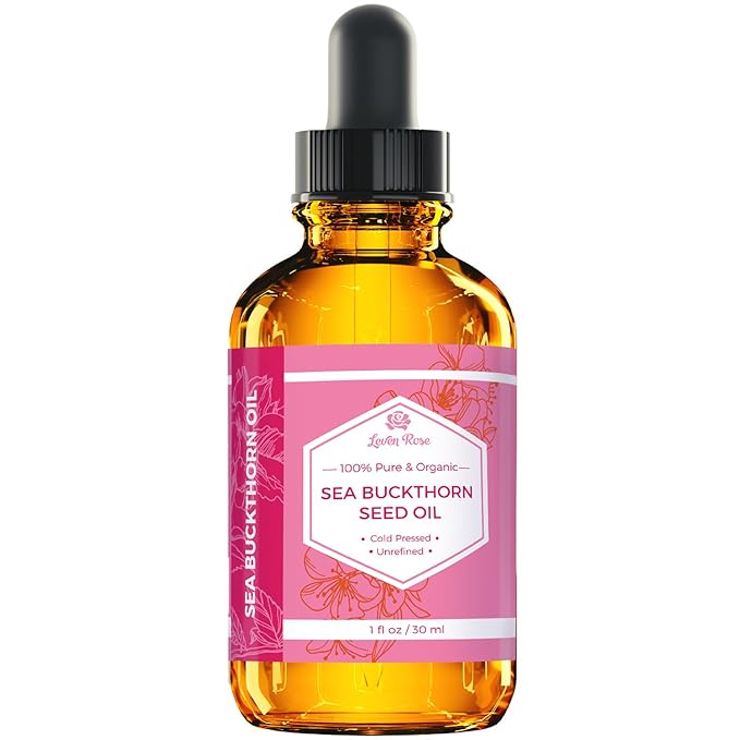 Leven Rose Sea Buckthorn Seed Oil, 100% Pure Unrefined Cold Pressed Anti Aging Acne Treatment for Hair Skin and Nails (1 oz)