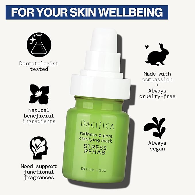 Pacifica Stress Rehab Redness & Pore Clarifying Face Mask, Niacinamide & Caffeine Facial Mask for Redness Relief, Pore Minimizer for Oily Skin, Clean Beauty Vegan & Cruelty-Free, 2 Fl Oz