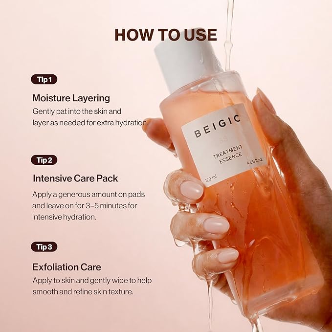 BEIGIC Treatment Essence - Hydrating Face Essence for Radiance & Smooth Skin Texture with Vegan Peptides & Niacinamide for Glass Skin (4.05 Fl. Oz)