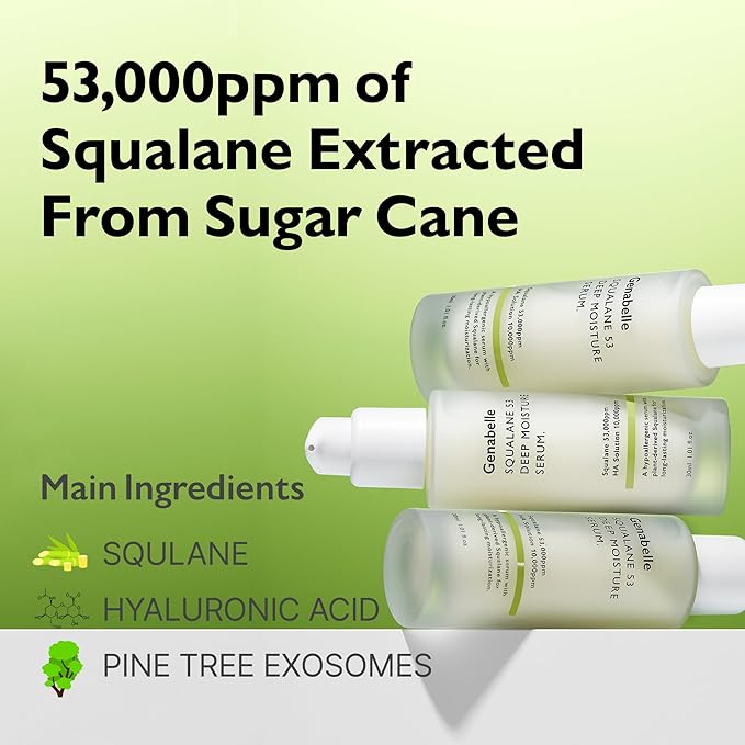Genabelle Squalane 53 Deep Moisture Serum– Hydrating Serum with Plant-Based Squalane, Pine Exosomes for Long-Lasting Moisture, Skin Barrier & Radiance