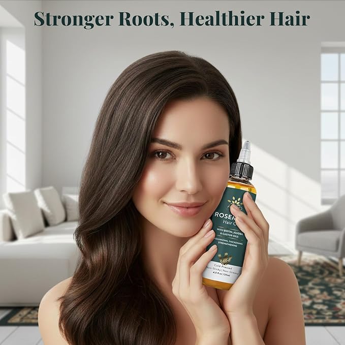 AVD Organics Rosemary Oil for Hair Growth & Scalp | Infused with Boitin | Hair Stregthening Nourishing and Volumizing | Infused with Jojoba & Castor Oil | Non - GMO 120ml