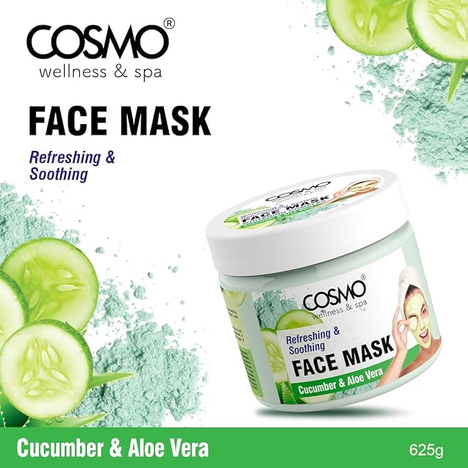 Cosmo Skin Care Cucumber & Aloe Vera Face Mask 625g/22.0oz, Refreshing, Soothing, Skin Rejuvenate, Pore Clearing, Boost Collagen, Skin Treatment Mask, All Skin Types, For Men & Women, Face Wash
