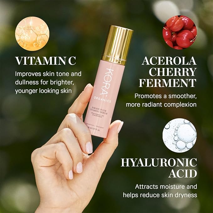 KORA Organics Kakadu Plum Vitamin C Serum, Antioxidant Rich Facial Serum with Hyaluronic Acid, Protect & Improve Skin Tone, Certified Organic, Cruelty Free, 1.01 fl oz