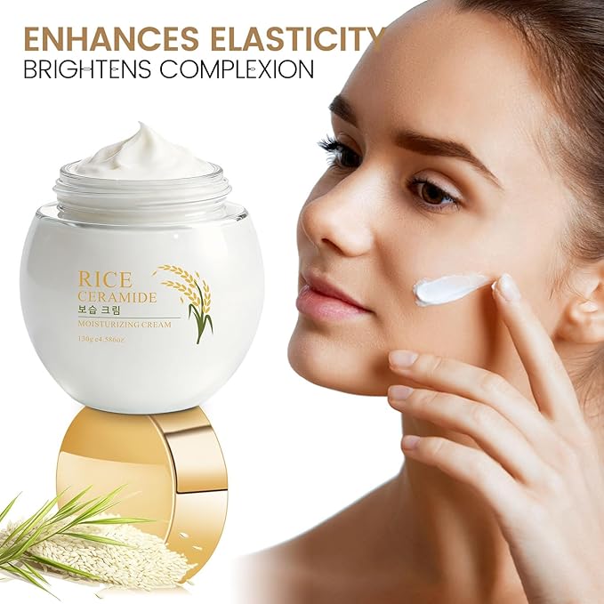Rice Ceramide Moisturizing Cream, Vitamin E & Hyaluronic Acid Infused for Damaged Skin Barrier, Firms & Nourishes Dry Combination Skin, Hydrating & Glowing Women Face Moisturizer, Cruelty-Free, 4.59oz