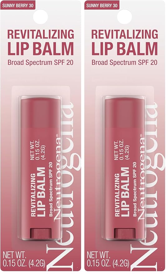 Neutrogena Lip Balm, Revitalizing Moisturizing Tinted SPF 20 | Sunny Berry | Pack of 2 | .15 oz | Soothing