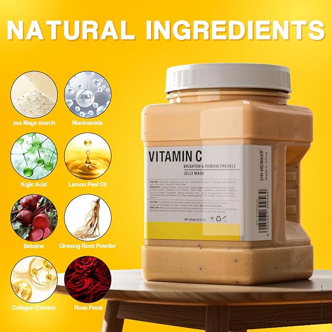 Vajacial Hydro Jelly Mask Powder for Face, Jelly Mask for Facials Professional, Jelly Facial Mask for Teens and Women. Jelly face mask. (Vitamic C)