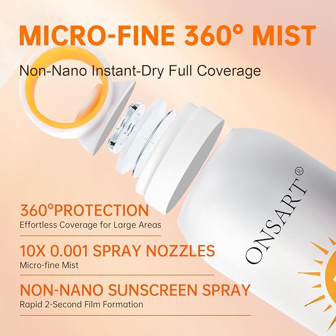 Mineral Sunscreen Spray SPF 50+ with Zinc Oxide, Reef Safe, Broad Spectrum UVA/UVB Protection for Face & Body, Water Resistant 80 Min, Non-Greasy 360° Ring Spray, 6.76 fl oz