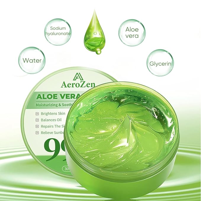 Aero Zen 99% Pure & Organic Aloe Vera Gel - 2-Pack (20.2oz) | Daily & Sun Care Hydration | Lightweight, Non-Greasy, Alcohol-Free for Face, Body, Hair | Vegan