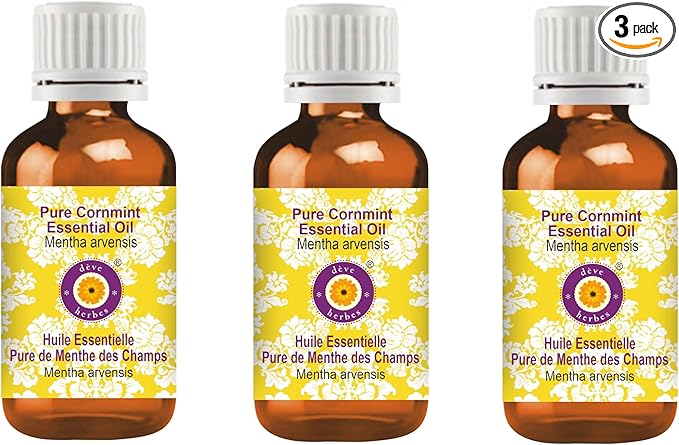 Deve Herbes Pure Cornmint Essential Oil (Mentha arvensis) Steam Distilled (Pack of Three) 100ml X 3 (10 oz)
