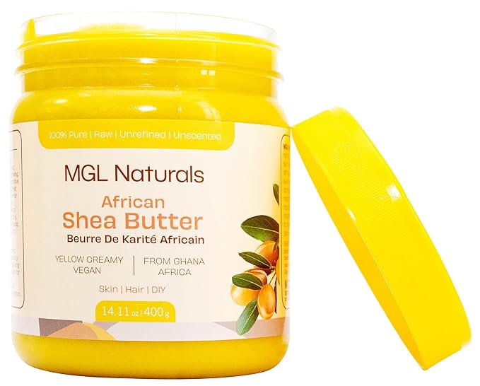 MGL Naturals Shea Butter Yellow Creamy 16oz, African, Unrefined, and Raw. Nourish and moisturize skin and hair. Use alone or DIY recipes. From Ghana, West Africa. (16 oz Jar)