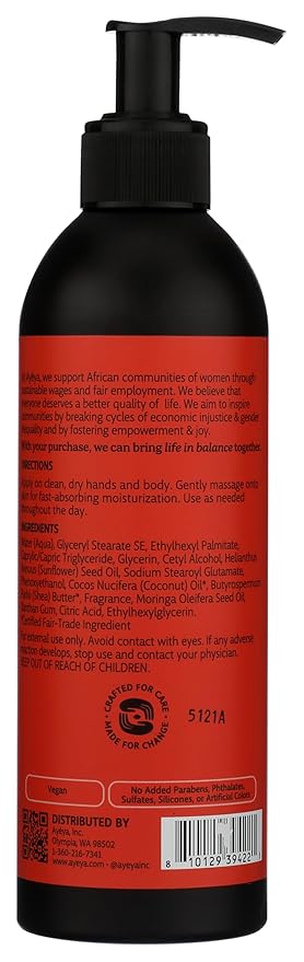 Ayeya Moisturizing Body Lotion – Joy – Cinnamon, Sandalwood & Vanilla Scent – Balancing Daily Lotion with Moringa Oil for Dry or Oily Skin – 12 Fl Oz