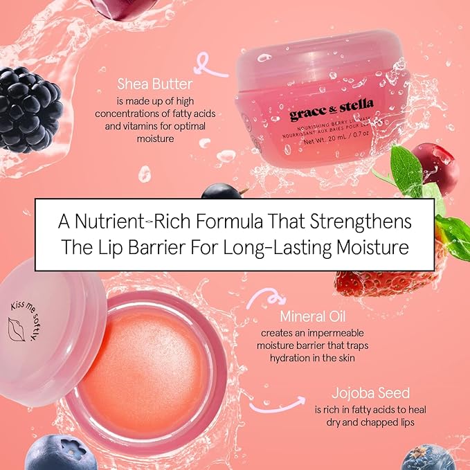 grace & stella Award Winning Lip Butter - Hydrating Lip Balm - Nourishing Lip Mask (1-pack) Travel Essentials, Travel Size Toiletries, Birthday Gifts for Women & Teens - Overnight Lip Repair - Vegan