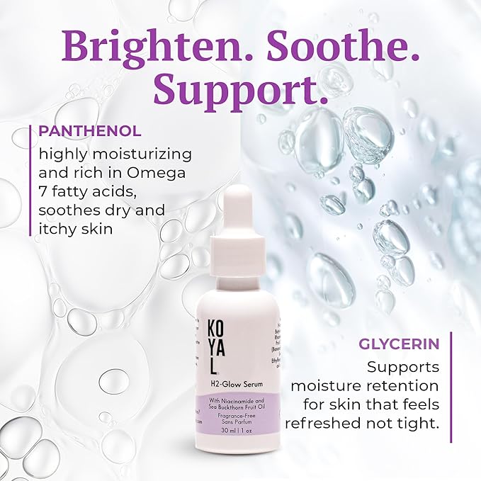 Koyal Beauty H2-Glow Face Serum with Niacinamide & Sea Buckthorn for Sensitive, Dry Skin - Vegan, Cruelty-Free Serum