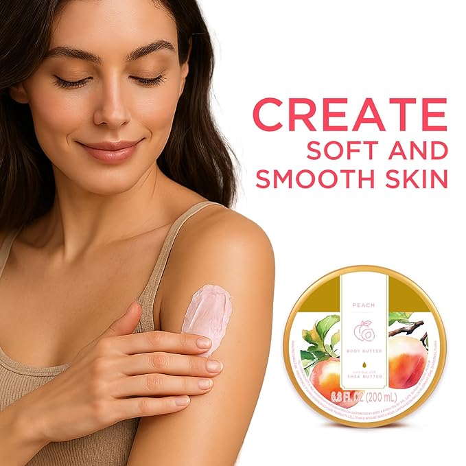 Princess Belle Peach Body Butter with Natural Shea Butter, Body Moisturizer for Dry Skin, Body Care for Women-Deep Moisturizing and Softening-200ml(6.8 floz)