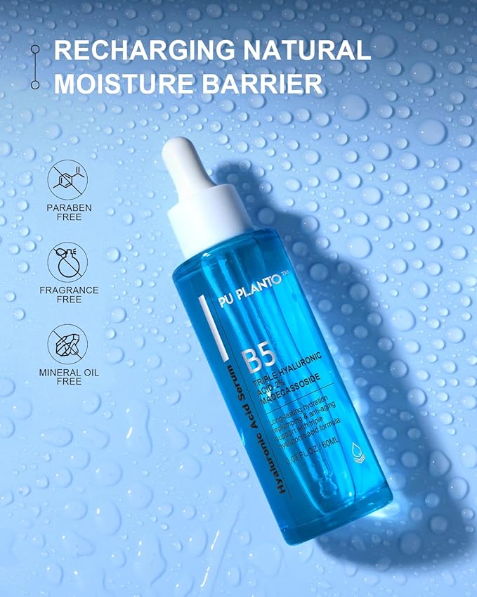 PU PLANTO B5 Hyaluronic Acid Serum for Face 2oz - Triple Pure Hyaluronic Acid 2% with Vitamin B5, Anti-aging Facial Serum for Fine Lines & Wrinkles, Hydrating Serum Dry Skin Moisturizer Fragrance Free