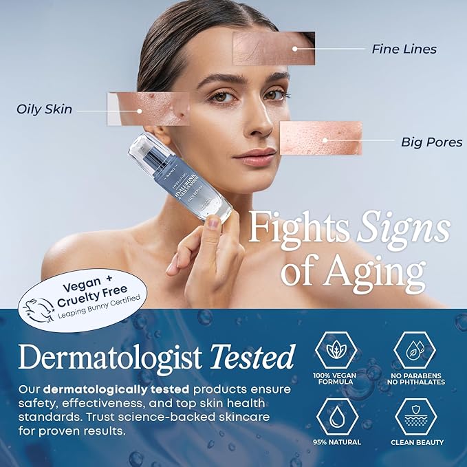 Serenity Dew Hyaluronic Acid & Niacinamide Face Serum - Dermatologist Tested Anti-Aging Korean Skin Care - Ultra Hydrating, Cools, Soothes & Improves Tone and Texture - Vegan Clean Beauty - 1.69 Fl Oz