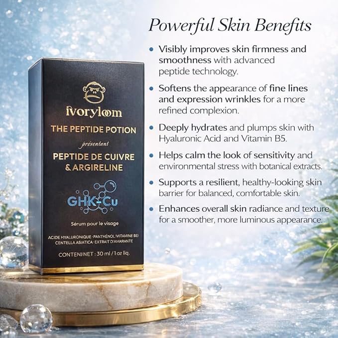 ivoryloom The Peptide Potion - Copper Peptide & Argireline Serum | Advanced Firming Peptide Face Serum | Hyaluronic Acid, Vitamin B5, Centella Asiatica | Luxury Skin Renewal Serum | 1 fl oz