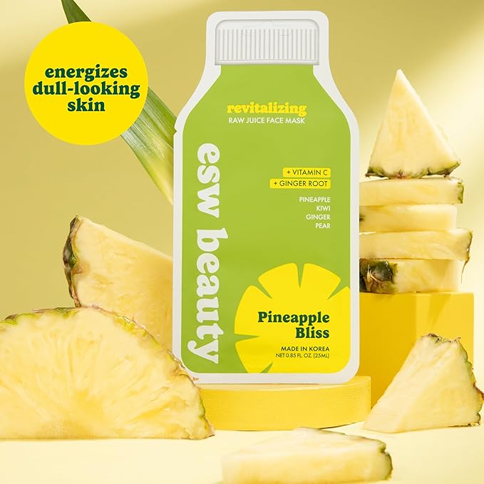 ESW Beauty Pineapple Bliss - Revitalizing Raw Juice Face Mask - Brightening with Pineapple, Kiwi, Ginger & Pear for Dull, Uneven Skin - Enhances Radiance & Smoothness