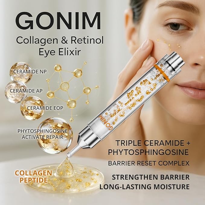 GONIM Eye Serum with Caffeine, Collagen Peptides, Niacinamide & Retinol Eye Cream for Fine Lines, Dark Circles and Puffiness, Hydrating Gel Base, Anti Aging, Reduce Wrinkles, Uneven Skin Tone,10ml x 2