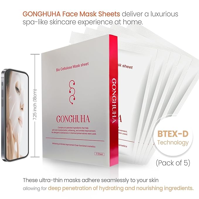 Red Ginseng Bio Cellulose Face Mask - Deep Hydrating Sheet Mask with Honeysuckle & Cica - Soothing Korean Skincare for Glowing Skin - 1 Sheet
