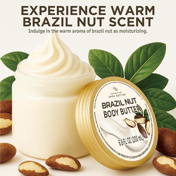Brazil Nut Body Butter, Shea Body Butter for Women Dry Skin, Natural Brazil Nut Lotion for Body Care Smell Good-6.8 floz(200ml)