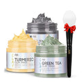 ANAI RUI 3 Pcs Face Mask Set - Turmeric Clay Mask - Green Tea Face Mask - Dead Sea Mud Mask for Oily Skin, Blackheads & Pores -Spa Gift Set Self Care for Women Teens 2.5 oz Each
