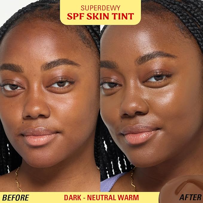 Revolution Superdewy SPF 30 Skin Tint, Tinted Mineral Face Foundation, Buildable Coverage for Facial Glow, 12% Zinc Oxide, Vegan & Cruelty-Free, Dark Neutral Warm