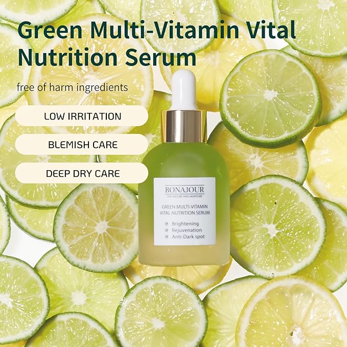 [BONAJOUR] Vegan Natural Green Multi Vitamin Serum for Face - 72% Vitamin, Anti Aging & Brightenging, Remove Dark Spot 1.18 fl. oz