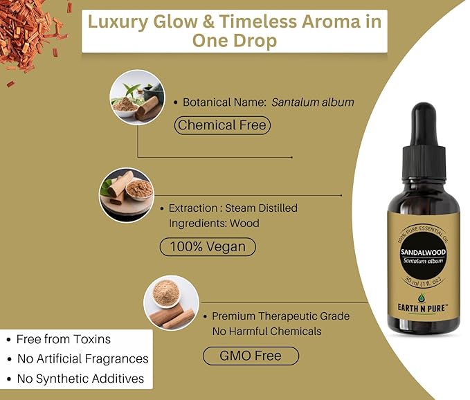 Earth N Pure Sandalwood Essential Oil (Chandan Oil) for Skin Pure and Natural 50 ml