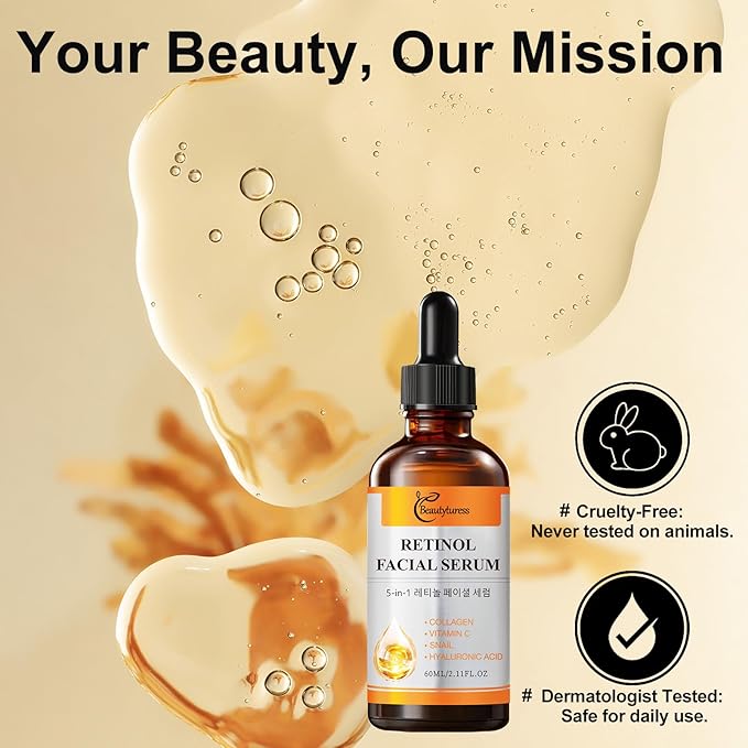 Collagen Facial Serum with Retinol, Vitamin C, Snail Mucin & Hyaluronic Acid-2 fl.oz-Age-Defying & Balancing Essence - Deeply Hydrating & Enhancing Formula - Daily Skin Care for a Supple, Radiant Look