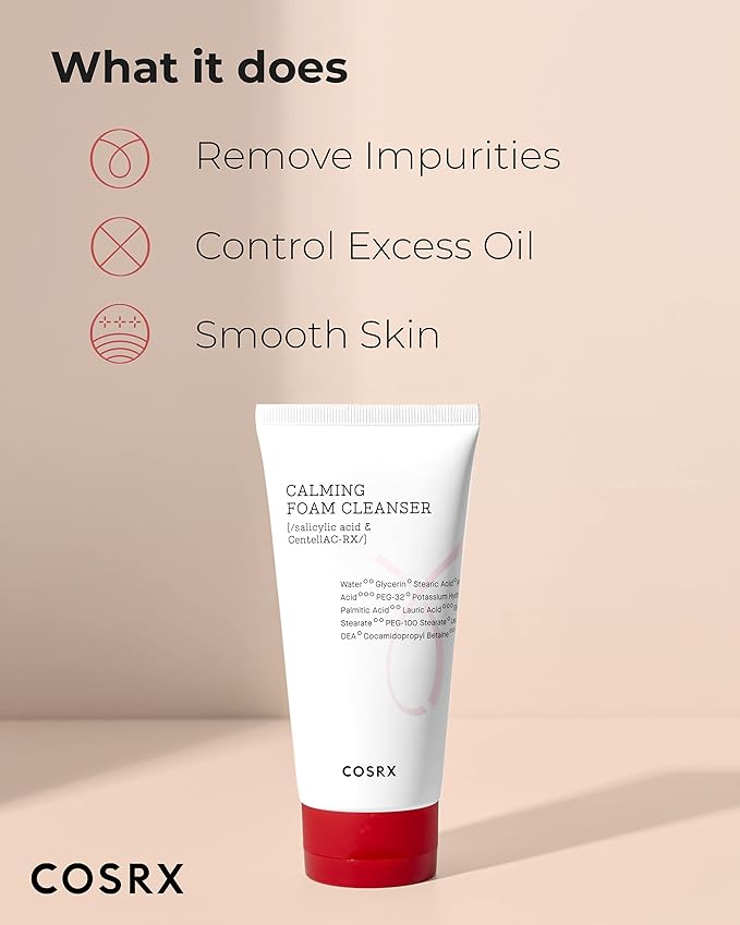 COSRX AC Collection Calming Foam Cleanser, 150ml / 5.07 fl.oz | Salicylic Acid Acne Cleanser | Animal Testing Free, Paraben Free, Korean Skin Care