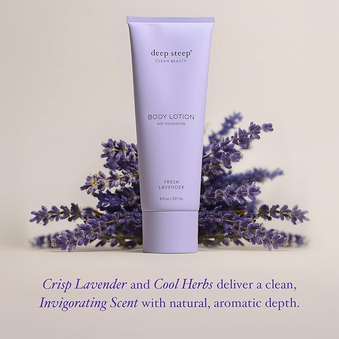 Deep Steep Body Lotion, Fresh Lavender, 8 oz – Moisturizer with Coconut Oil, Shea Butter, Argan Oil, Aloe Vera & Niacinamide – Vegan, Clean Beauty, Daily Skin Hydration