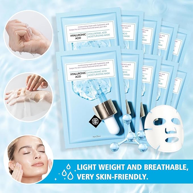 Facial Masks Skincare for Women,Moisturize Face Mask Sheet for Girl,Hydrating Face Mask for All Skin Types,Dry Skin & Sensitive Skin (10-Packs)