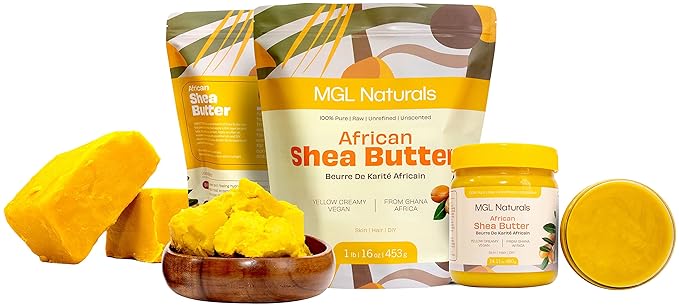 MGL Naturals Unrefined African Shea Butter Yellow Creamy 2.2 lb. 100% Pure, Raw, Grade A, Vegan, & Organic. Moisturizing butter for all skin types and hair textures. (2.2 lb)