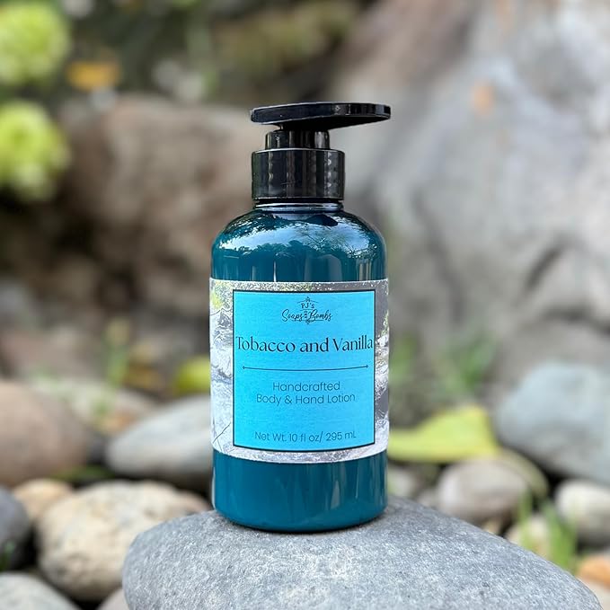 PJ's Tobacco and Vanilla Handcrafted Luxury Body Lotion – Moisturizing, Non-Greasy Skincare with Natural Ingredients, Paraben-Free & Cruelty-Free, 10 oz