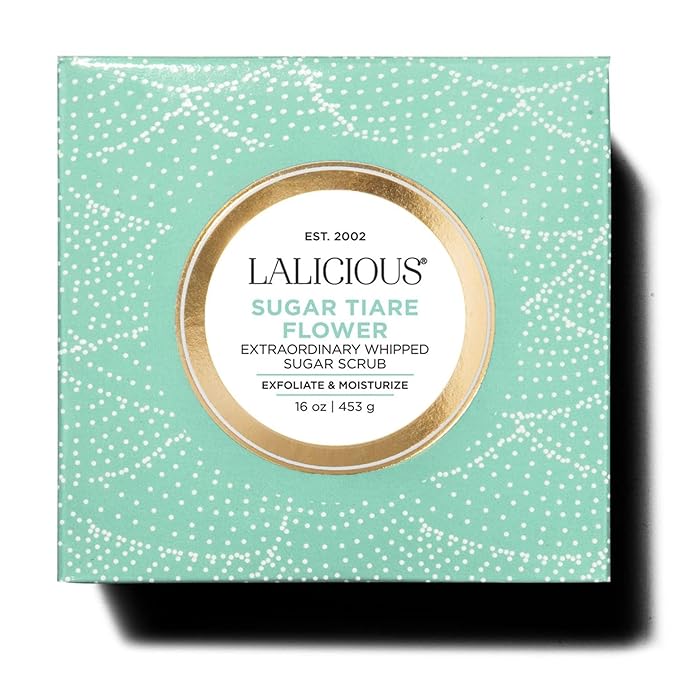 LALICIOUS Sugar Tiare Flower Extraordinary Sugar Scrub for Body, Whipped Sugar Scrub - Cane Sugar Body Scrub with Coconut Oil & Honey, No Parabens (16oz)