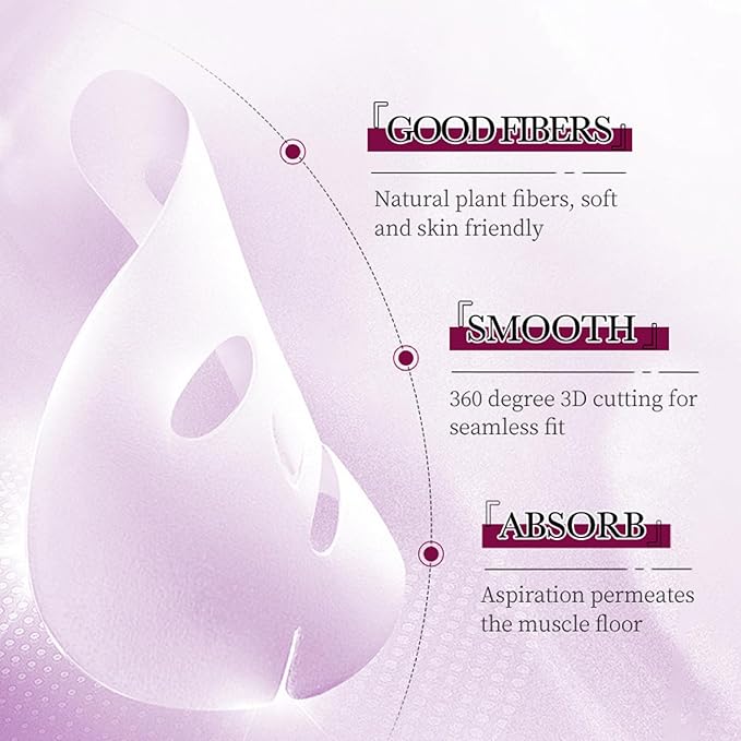 Hydrating Facial Mask Sheet Set of 5, Moisturizing Face Mask for Smooth and Supple Skin, Refreshing Self Care Beauty Grape Seed One Size