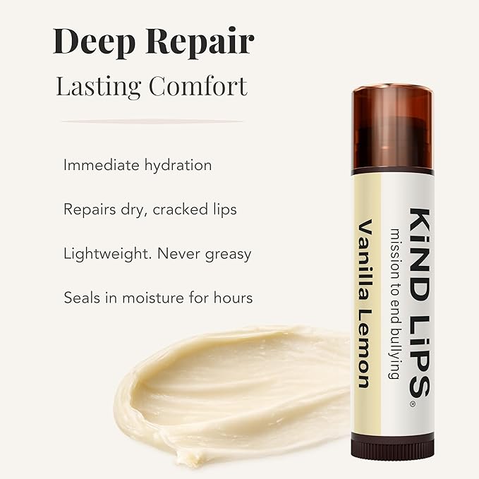 Kind Lips Vanilla Lemon Lip Balm (3 Pack) – Organic Lip Balm with Beeswax, Non Toxic & Petroleum Free Lip Care – Natural Moisturizing Lip Balm for Dry, Chapped Lips – Clean Ingredients, USA Made