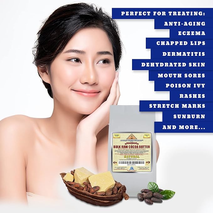 ANCIENT HEALTH REMEDIES Organic Unrefined Raw NATURAL COCOA (CACAO) BUTTER BLOCKS Bulk Size Rich Chocolate Aroma For Lip Balms Stretch Marks DIY Base for Body Butter (2Lb)