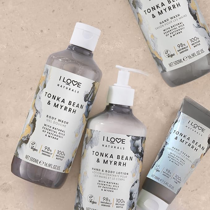 I LOVE Naturals Tonka Bean and Myrrh Hand and Body Lotion - Moisturizing Lotion for Dry Skin - Coconut Oil and Shea Butter Lotion - 16.9 oz