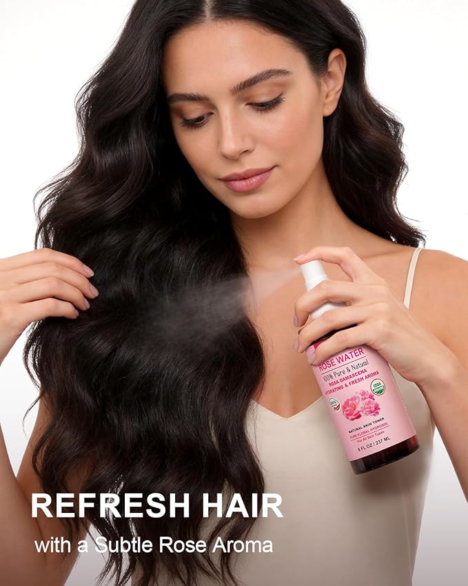 Yoken Organic Rose Water Spray for Face, 8 Fl Oz Fine Mist, Rosewater Face Mist with 100% Pure & Natural Rosa Damascena Rose Hydrosol, USDA Certified Organic, Alcohol Free, Vegan, No Dyes
