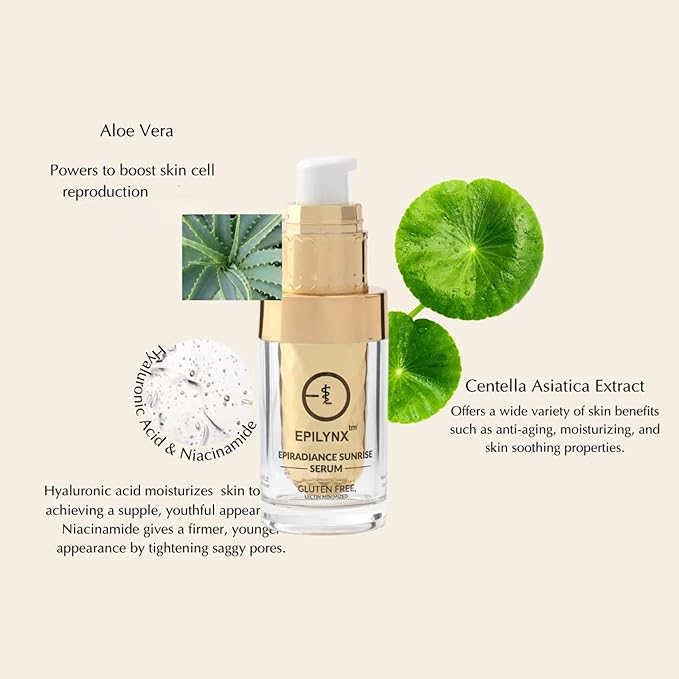 Vegan Allergen-Free for Sensitive Skin EpiRadiance Sunrise Morning Face Serum - Anti Aging Firming and Glowing - Niacinamide and Hyaluronic Acid - EPILYNX by Dr. Liia