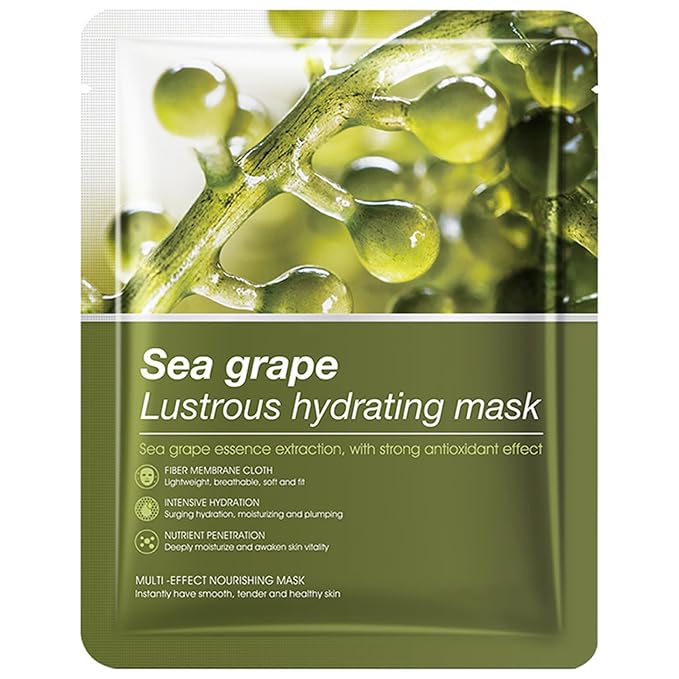 Hydrating Facial Mask Sheet Set of 5, Moisturizing Face Mask for Smooth and Supple Skin, Refreshing Self Care Beauty Sea Grape One Size