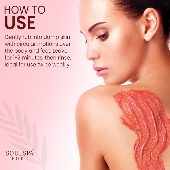 SOULSPA PURE Rose & Almond Body & Foot Scrub - Rejuvenating & Hydrating Exfoliating Body Scrub for Luxurious Skin Care, 10 oz